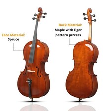 Full Size 4/4 Cellos for Kids  Adults w/ Bow, Case Spruce Panel