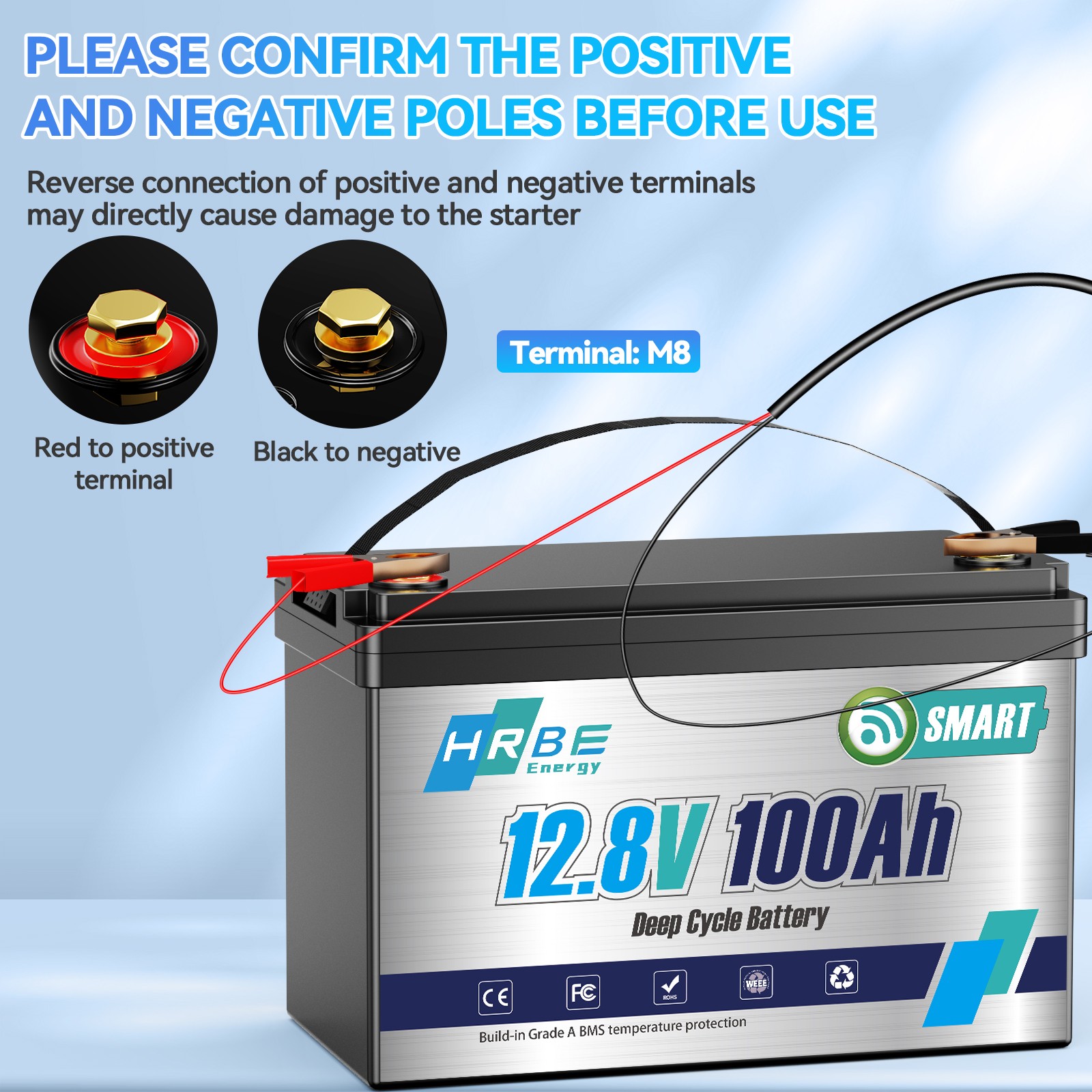12V 100Ah LiFePO4 Lithium Battery Bluetooth monitoring For RV Solar Marine Panel