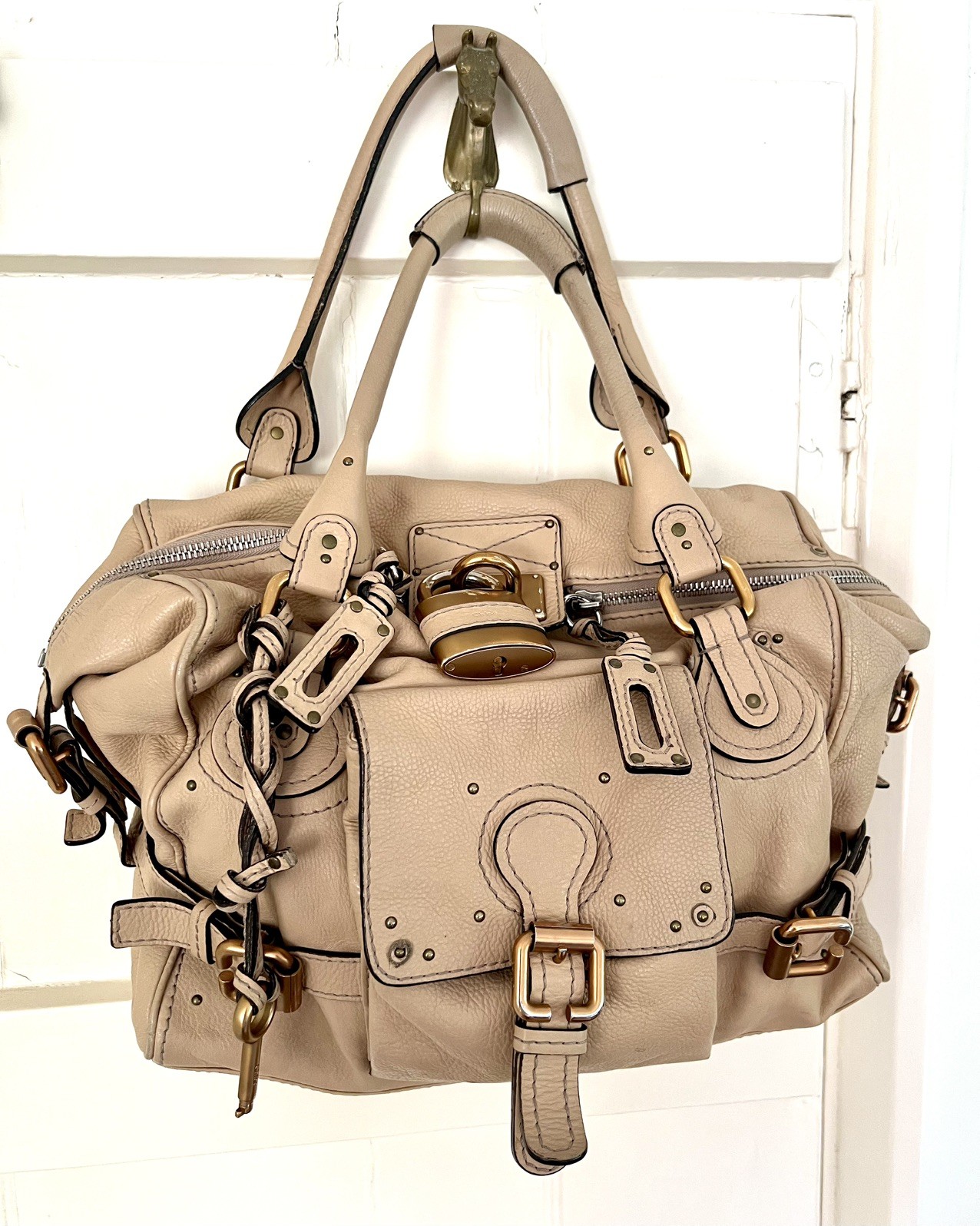 100% Authentic Chloe Paddington Bag Rare Cappucino Cream Soft Leather Great Cond