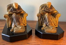 Vintage J.b. Hirsch Art Deco Reader Bookends Signed J. Ruhl Celluloid Heads