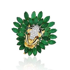 David Webb Tiger Platinum & 18K Yellow Gold Diamond And Chrysoprase Brooch