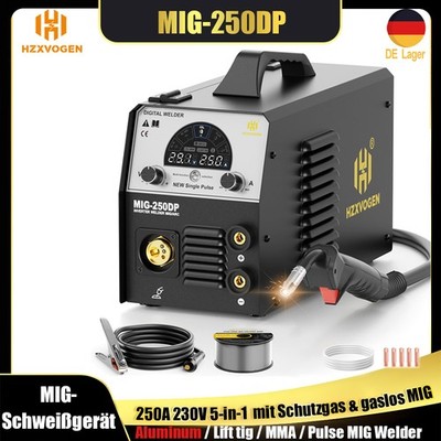 HZXVOGEN 5in1 Aluminium Schweißgerät 250A MIG/Pulse-TIG/LIFT-WIG inkl. Zubehör 