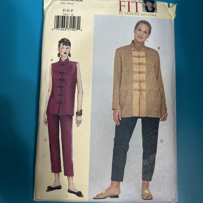 Vogue Today's Fit SANDRA BETZINA Pattern 7263 Sz D-E-F Mandarin Top Pants UNCUT