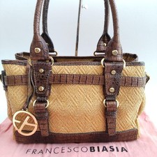 Borsa tote FRANCESCO BIASIA in pelle di paglia marrone coccodrillo goffrato Y...