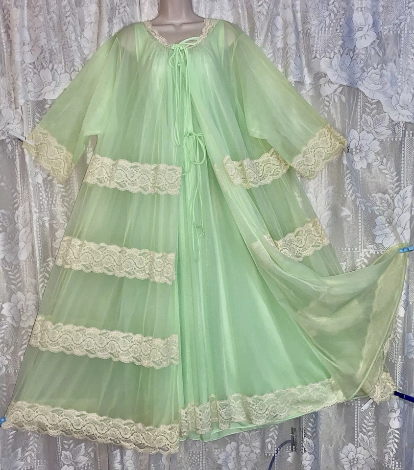 Camisón de Colección X+ INTIME Lane Bryant COMO NUEVO Verde DB Chifón Transparente Peignoir Foto 2 de 4