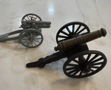 Vintage Military Diecast Cannons - Brass And Cast Iron Lot Of 2 -MF Co- Britains