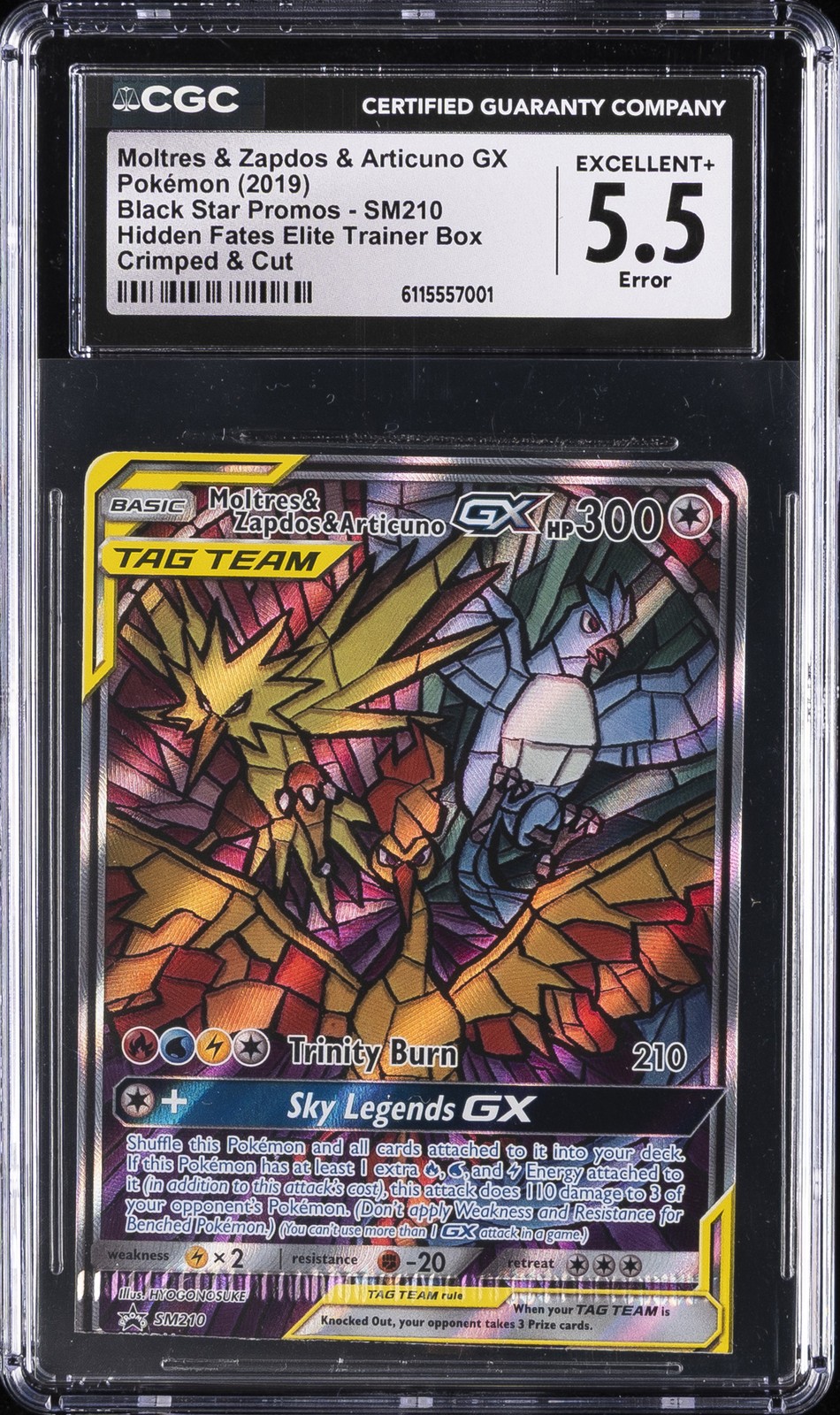 2019 POKEMON #SM210 MOLTRES & ZAPDOS & ARTICUNO GX CGC 5.5