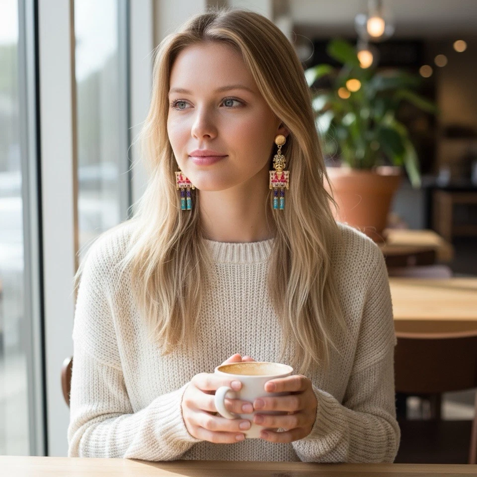 Baublebar Earrings Nutcracker Crystal Pearl Statement Christmas CZ Boho Gold Y2k - Image 2 of 4