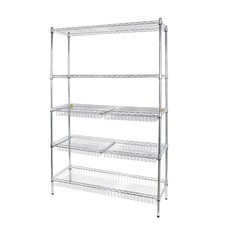 Rubbermaid 85030C 5-Tier Chrome Deluxe Wire Shelving Unit with Drawers & Basket