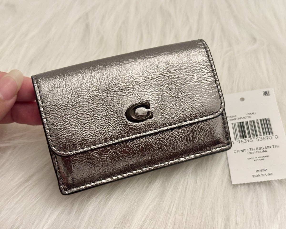 NWT COACH Essential Mini Trifold Wallet in Metallic Leather CX248