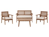 4-Sitzer Lounge Set 4-Teilig Akazienholz Hellbraun Auflagen Hellbeige Aranella