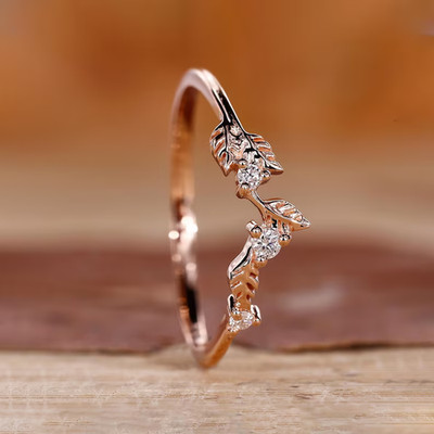 1.30Ct Round Cut Simulated DiamondV-Shaped Leaf Band Ring 14k Yellow Gold Plated