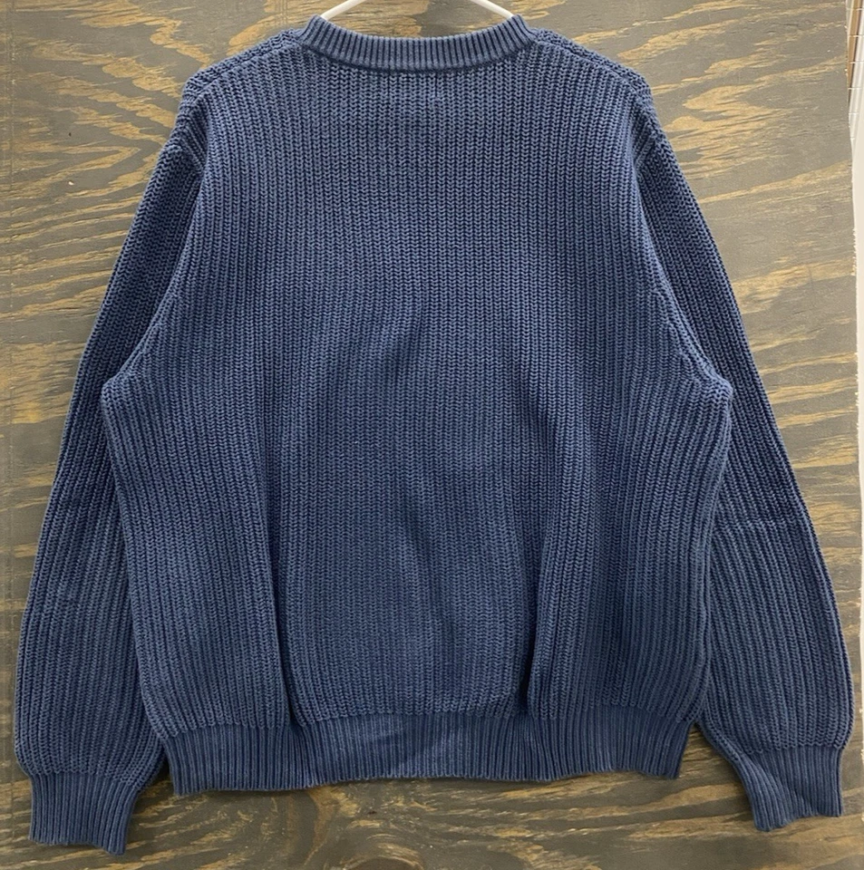 L.L.Bean Men’s Medium Cotton Fisherman Knit Sweater Navy Blue Chunky Knit - Image 2 of 4