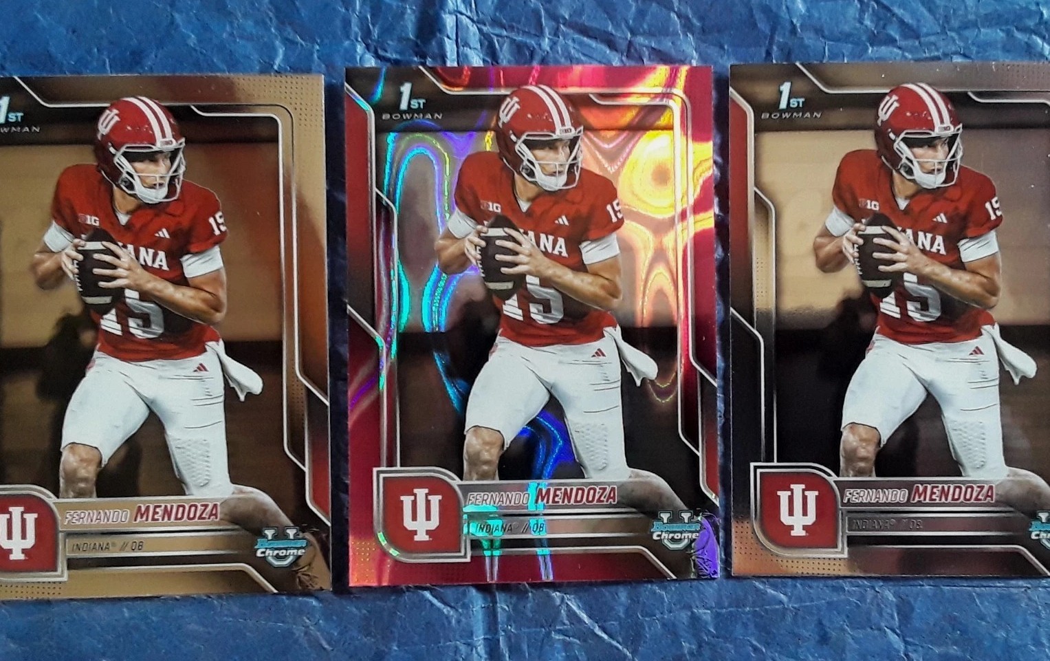 Fernando Mendoza 2025 Bowman Chrome U 1st Pink Lava Refractor & 2 Base - 3 Cards