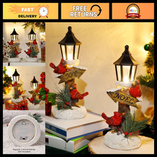 2 Pack Battery Operated Christmas Tabletop Figurines - Lighted Red Cardinal Deco