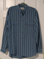 Vintage Men's Levi's Large Long Sleeve Button Down Shirt W/Pockets Blue Striped