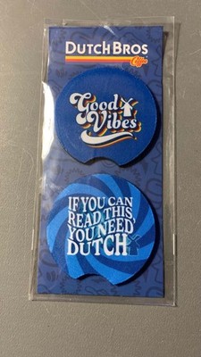 New Dutch Bros Coffee Good Vibes 2pc Car Coasters Set