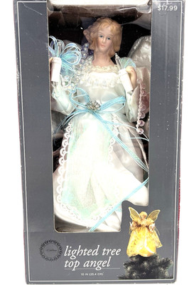 Lighted Angel Christmas Tree Topper White Dress K-Mart Trim-A-Home 10''
