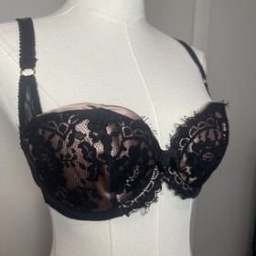 Agent Provocateur Fifi Bra 36D Black Pink Lace Underwire Balconette Luxury Bra