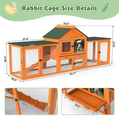 84Inches Wood Rabbit Hutch Indoor Bunny Cage Small Animal Pet