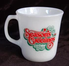 SEASON'S GREETINGS ~ Vintage PYREX Ovenware Mug ~ Santa Claus ~ Candy Cane