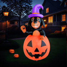 5FT Inflatable Dachshund Dog with Pumpkin Outdoor Decoration, Halloween Blow up