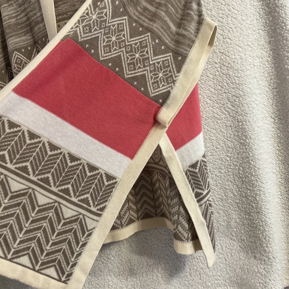 Bongo Suéter Capa Mujer Grande Marrón Rosa Rayas Cuadrado De Colección Años 90 Boho Playa Foto 2 de 4