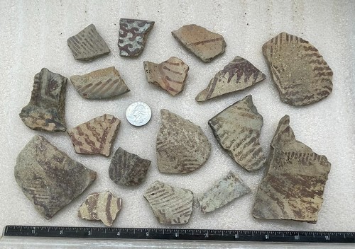 Native American Hohokam Red on Buff Pottery Sherds former museum inventory