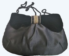 1980s Avon Beaded Fantasy Evening Bag Black Satin Velvet w Sparkling Accents