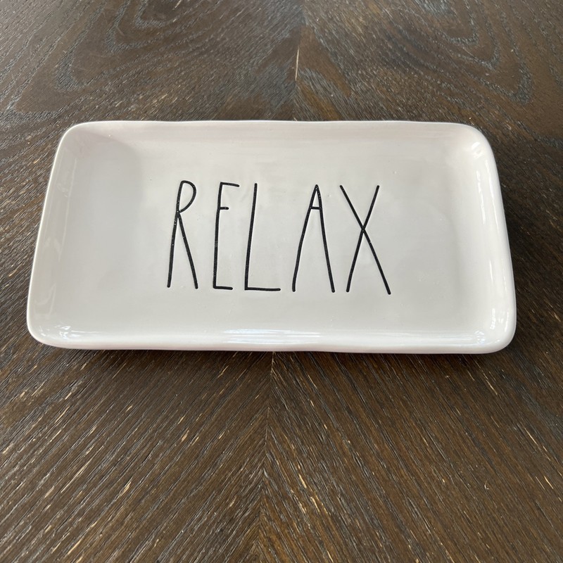 Rae Dunn White & Black “Relax” Trinket Jewelry Tray New