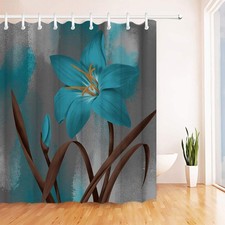 RnnJoile Blue Brown Shower Curtain Turquoise Lily Teal 72" 72" Hooks