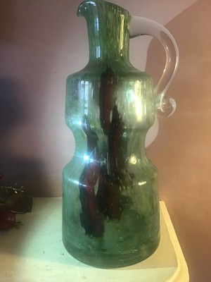 Vintage Tschechischer Prachen Grün Glas Studio Kunst Krug Krug.