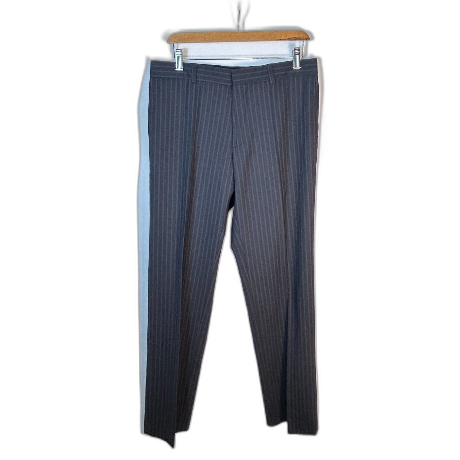 Boss Hugo Boss Men's NWT Gray Pinstripe Wool Flat Front Dress Pants Size 32R thumbnail 4