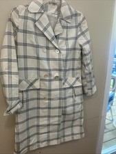 Banana Republic sz S Sezane Parisian Style Blue Yellow White Plaid Trenchcoat 