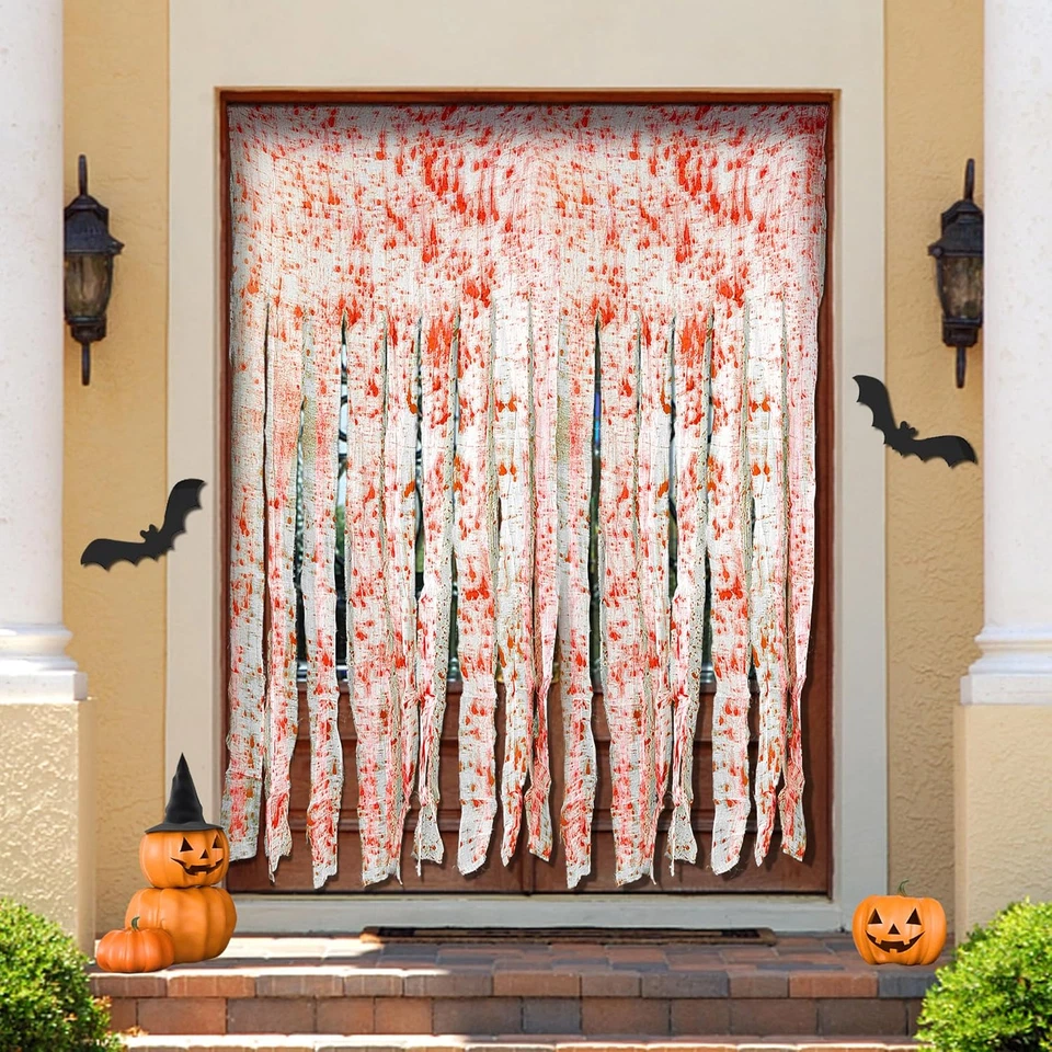 4 Piezas Decoración de Cortina de Puerta de Halloween con Impresiones Sangrientas a Mano - 84.6" X 59 Foto 4 de 4
