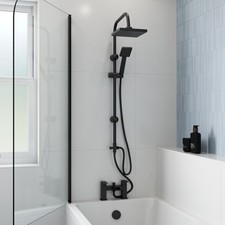 Bath Shower Mixer Waterfall Tap Kit Square Riser Rail Hose Dual Heads Matt Black