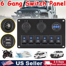 12V 6 Gang LED On/Off Rocker Switch Panel Inline Fuse Box Car Truck Boat Marine