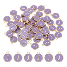 Letter Charm J, 60Pcs Double Sided Alphabet Initial Charm Pendants Beads Purple