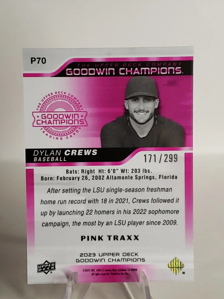 Dylan Crews 2023 UD Goodwin Champions Platinum Horizontal Pink Traxx /299 Rc - Image 2 of 3