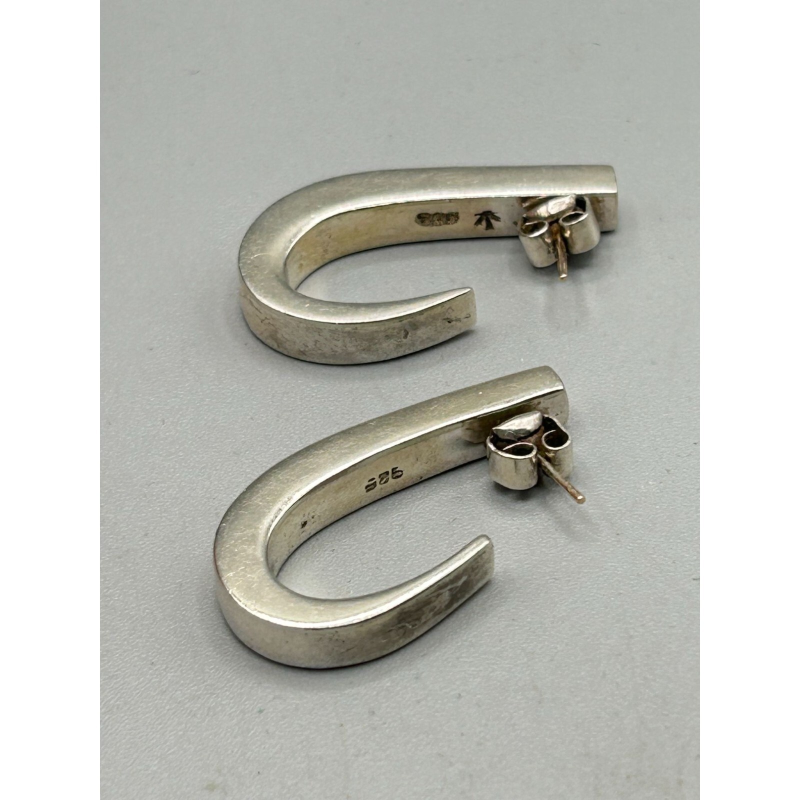 Solid Sterling Silver 925 Hook Shaped Earrings Op… - image 6