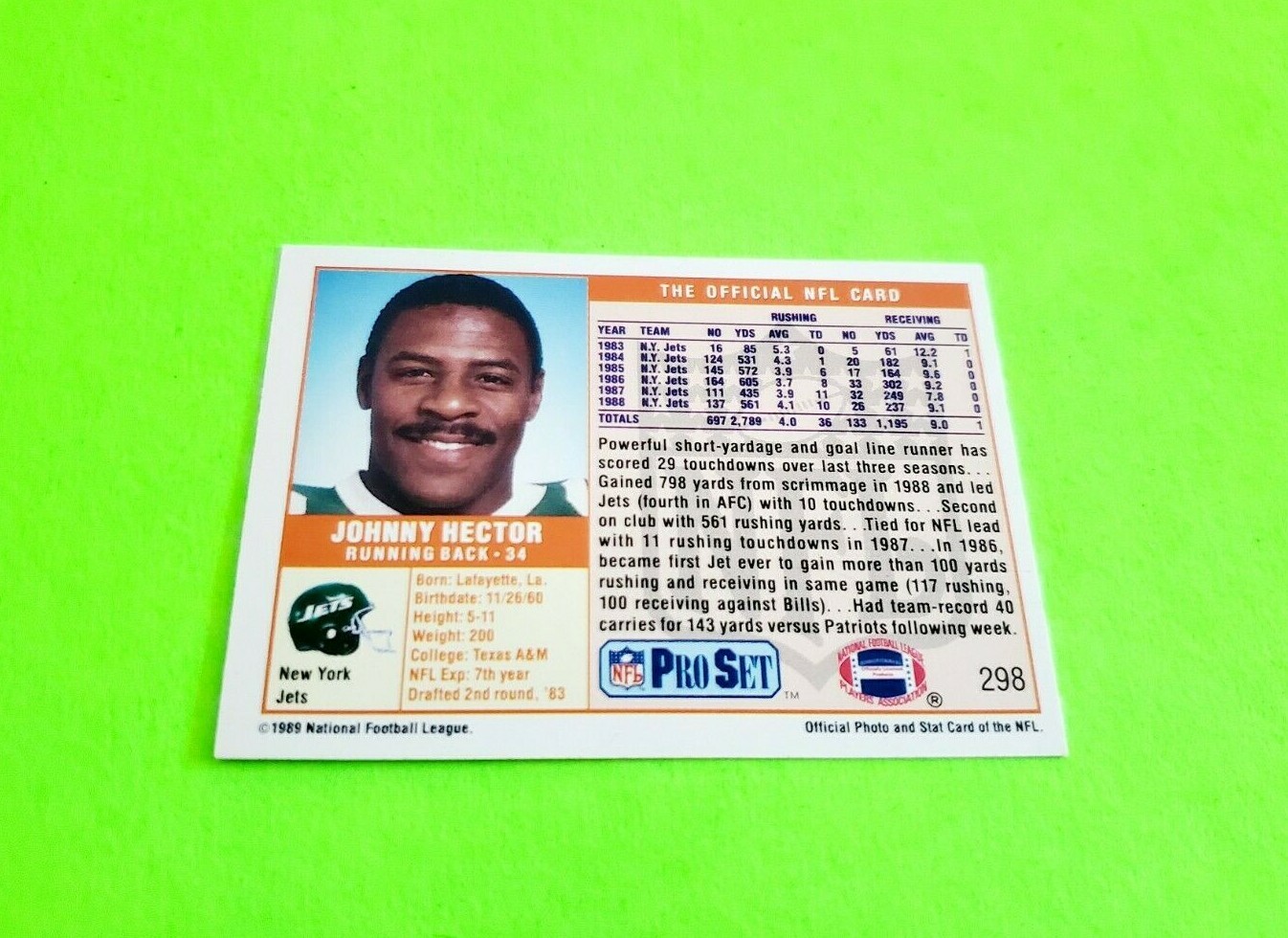 1989 Pro Set Football Johnny Hector Card 298***New York Jets*** eBay