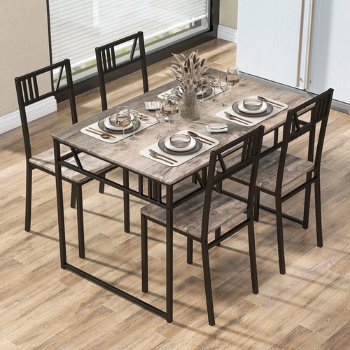 Industrial 5 Piece Dining Table Set Kitchen Table & 4 Chairs