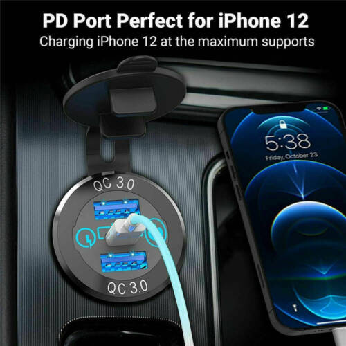 12V 24V Dual QC 3.0 USB + PD Type-C Fast Car Charger Socket Adapter Power Outlet - Picture 6 of 11
