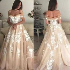 Champagne Boho Beach Wedding Dresses Off the Shoulder Lace Appliques Plus Sizes