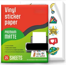 Printable Vinyl Sticker Paper for Inkjet Printer-25Sheets Matte White Waterproof