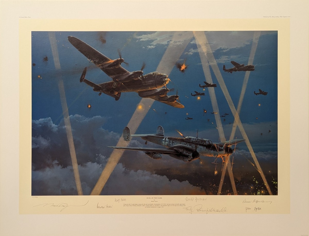 Duel in the Dark by Robert Taylor aviation art signed by 6 Night