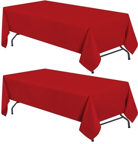 Tablecloth  Rectangle - 60 x 102 Inch - For 6 Foot Tables 2-Pack Red Washable