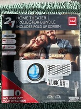 RCA RPJ200 2 in 1 Home Theater Projector Bundle with Fold-Up 100" Screen NIB