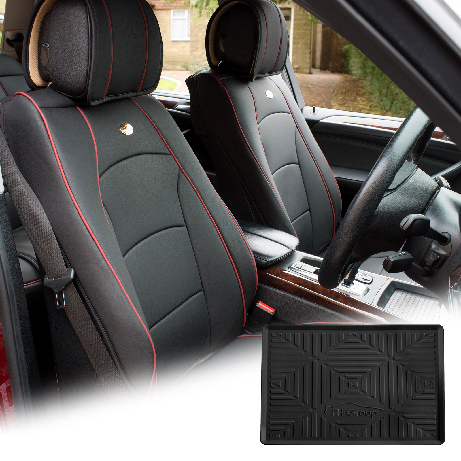 Leatherette Seat Cushion Covers Front Bucket Black w/ Dash Mat For Motors