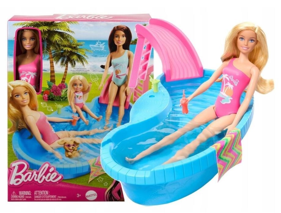 MUÑECA BARBIE PISCINA Set Piscina con Tobogán + Muñeca Barbie HRJ74